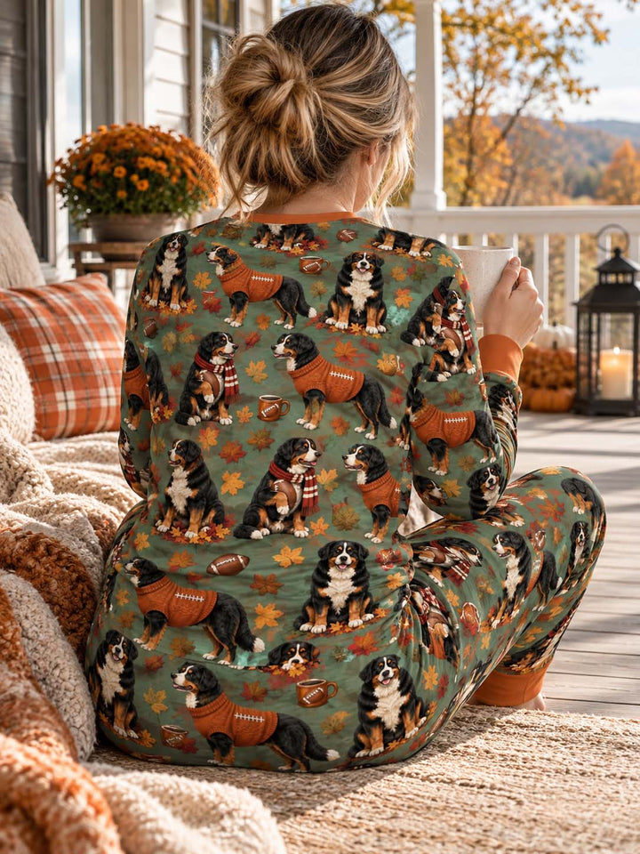Fall Football Bernese Dogs Bamboo Women Pajama Set