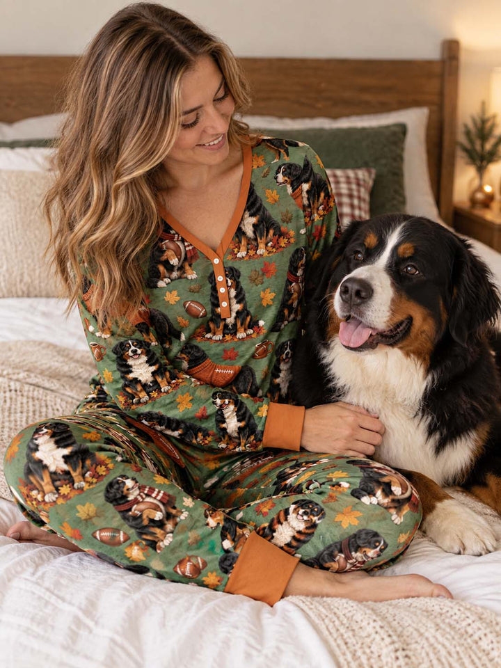 Fall Football Bernese Dogs Bamboo Women Pajama Set