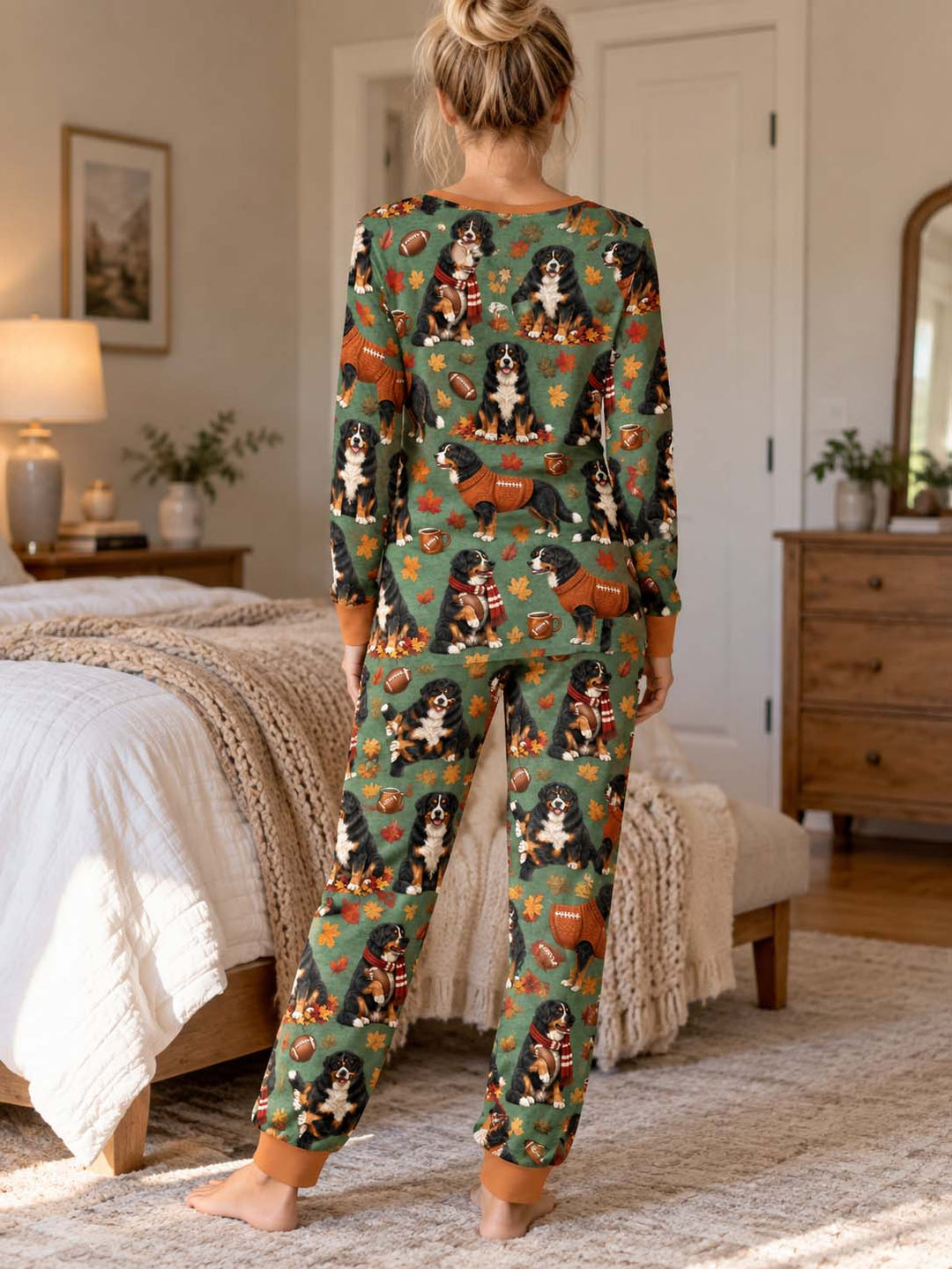 Fall Football Bernese Dogs Bamboo Women Pajama Set