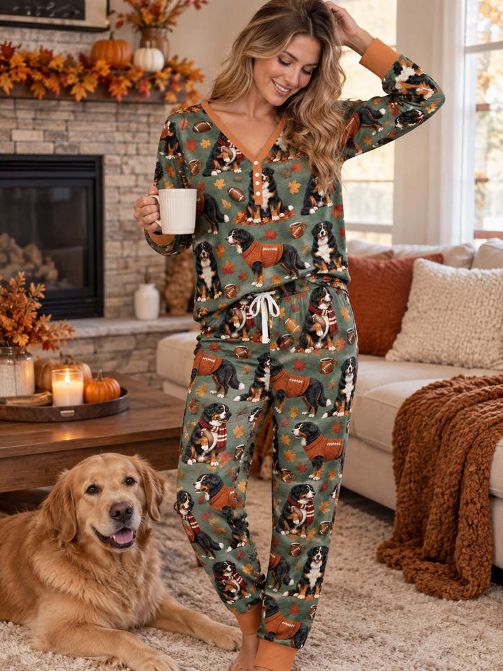 Fall Football Bernese Dogs Bamboo Women Pajama Set