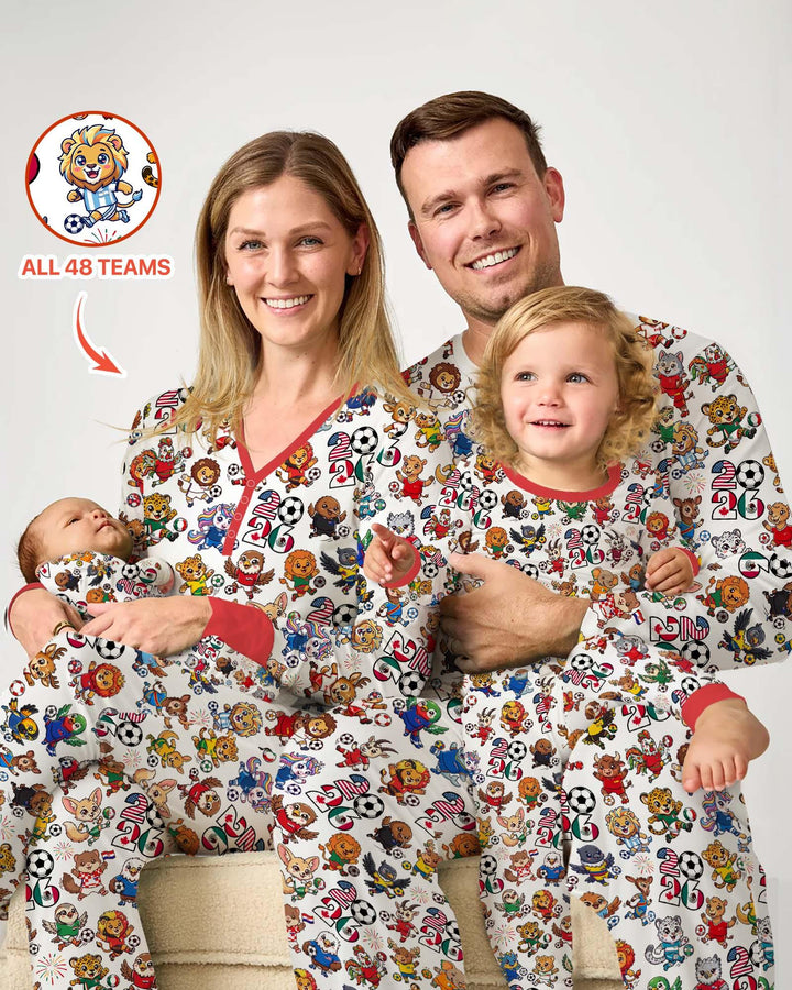 Kawaii Animals Soccer Tour 2026 Family Matching Bamboo Women Pajama Set