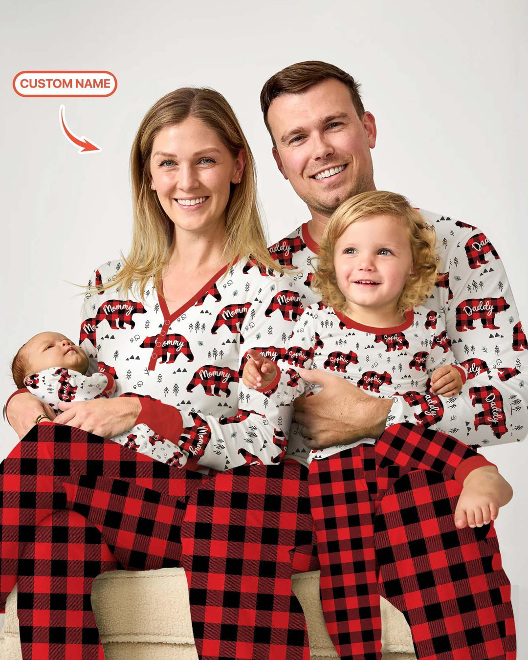 Custom Name Family Bear Matching Bamboo Two Piece Long Sleeve Pajama Set