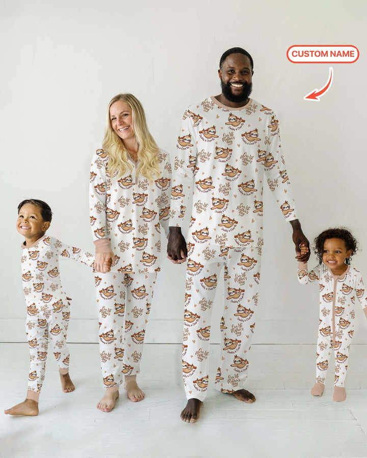 Custom Name Mama & Baby Sloth – Our First Mother’s Day 2026 Bamboo Two Piece Long Sleeve Pajama Set
