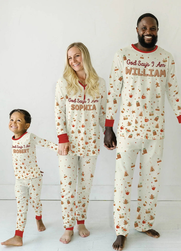 GingerBread God Says I Am Custom Name Two Piece Short Sleeve Shorts Pajama Set , GingerBread God Says I Am Custom Name Two Piece Short Sleeve Shorts Pajama Set - 12-18M