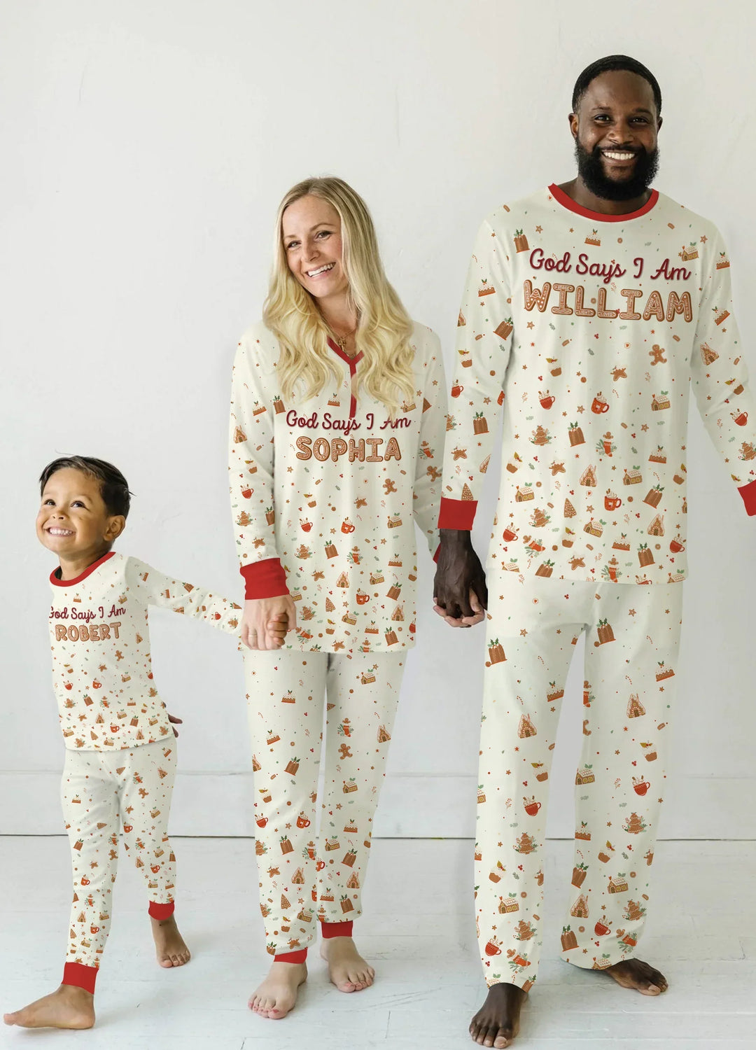 GingerBread God Says I Am Custom Name Two Piece Long Sleeve Pajama Set , GingerBread God Says I Am Custom Name Two Piece Long Sleeve Pajama Set - 12-18M