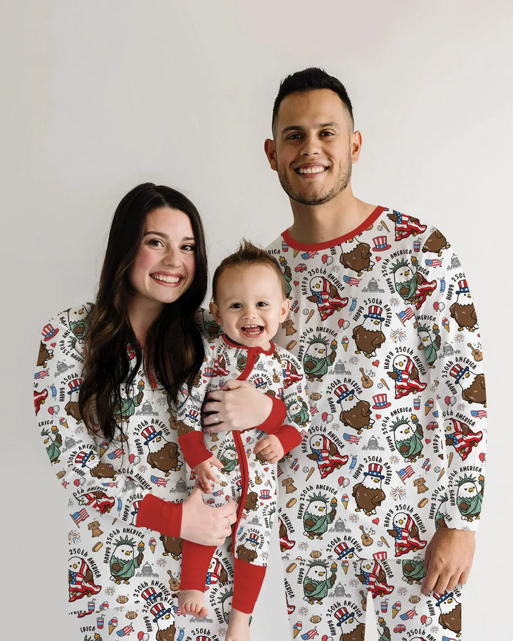 Happy 250th America Cute Patriotic Eagles Family Matching Bamboo Men's Pajama Set