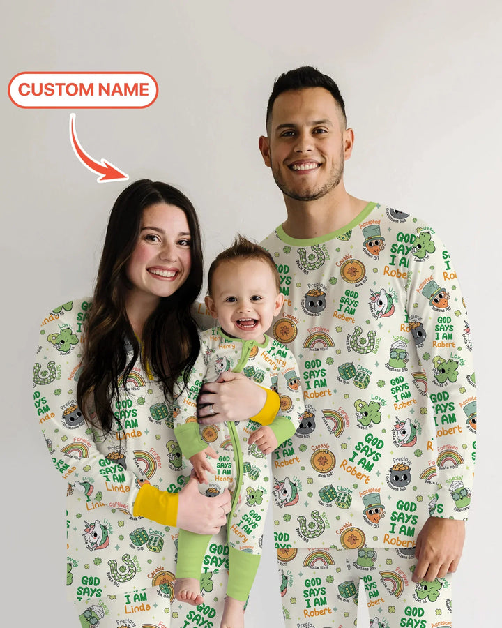 Personalized God Says I Am St. Patrick's Day Family Matching Bamboo Men's Pajama Set