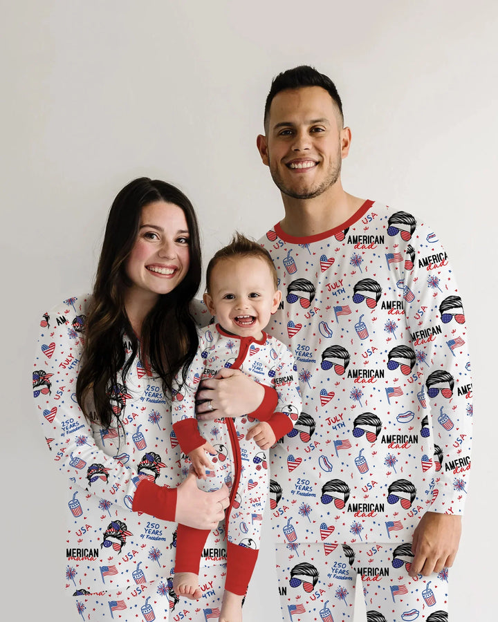 Doodle American Flag Glasses Family Matching Bamboo Women Pajama Set