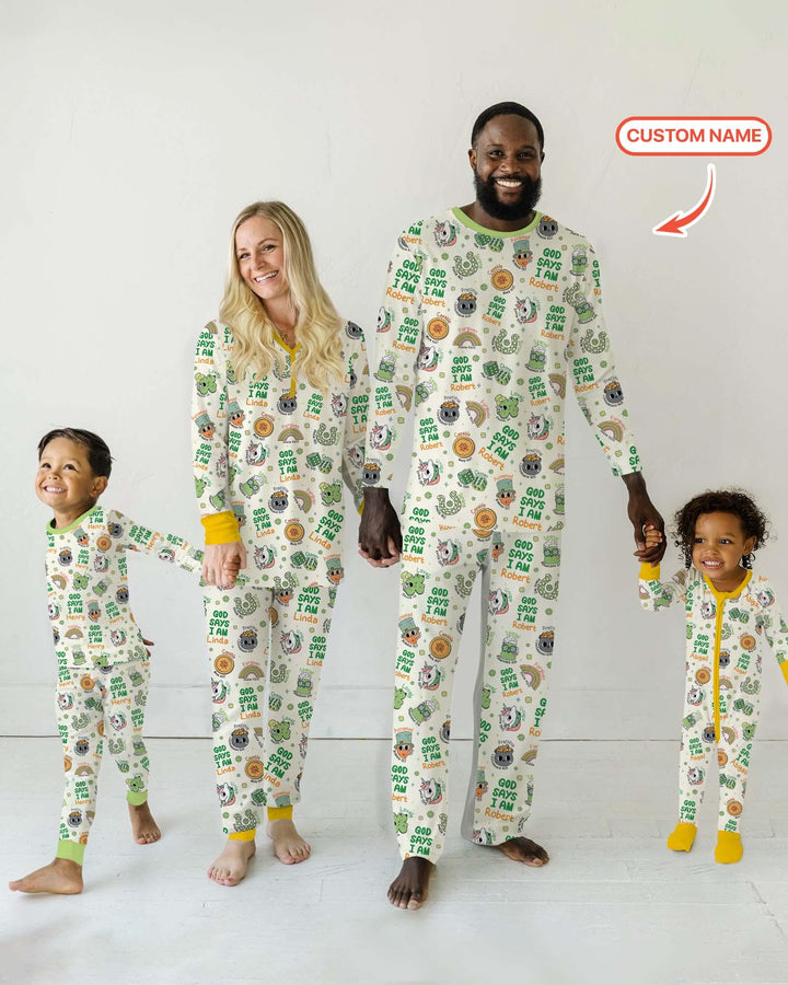 Personalized God Says I Am St. Patrick's Day Family Matching Bamboo Men's Pajama Set