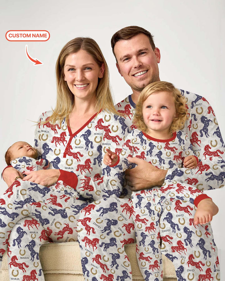 Custom Name Chinoiserie Horses Bamboo Men's Pajama Set