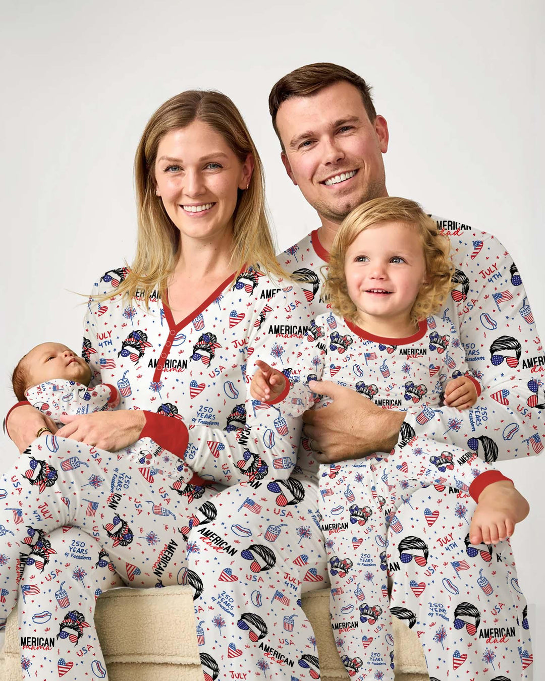 Doodle American Flag Glasses Family Matching Bamboo Women Pajama Set