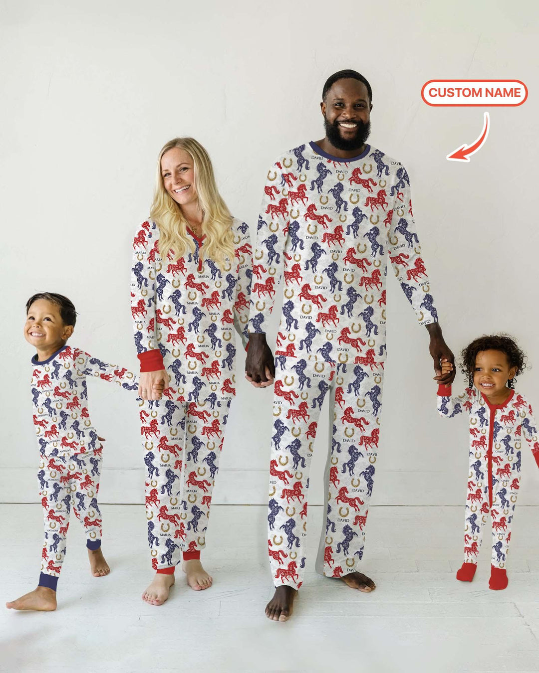 Custom Name Chinoiserie Horses Bamboo Men's Pajama Set