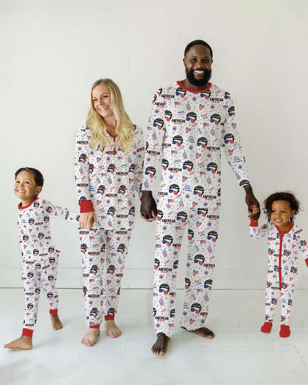 Doodle American Flag Glasses Family Matching Bamboo Women Pajama Set