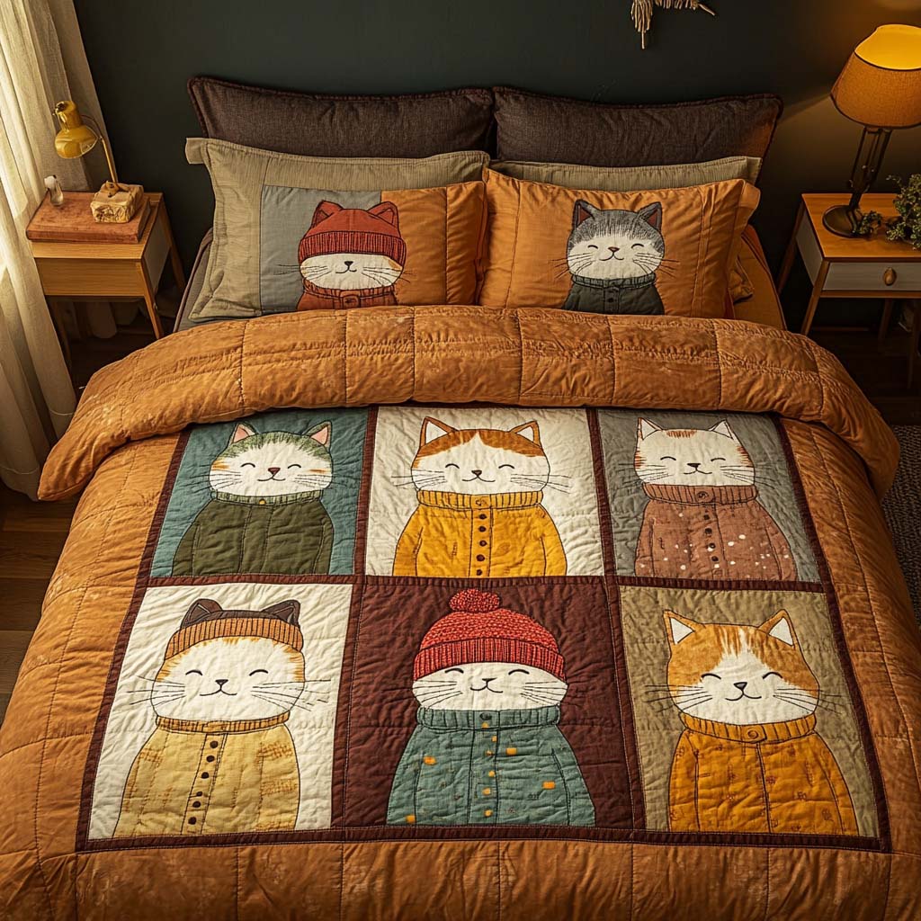 Feline Cozy Vibes Bamboo Quilt Bedding Set