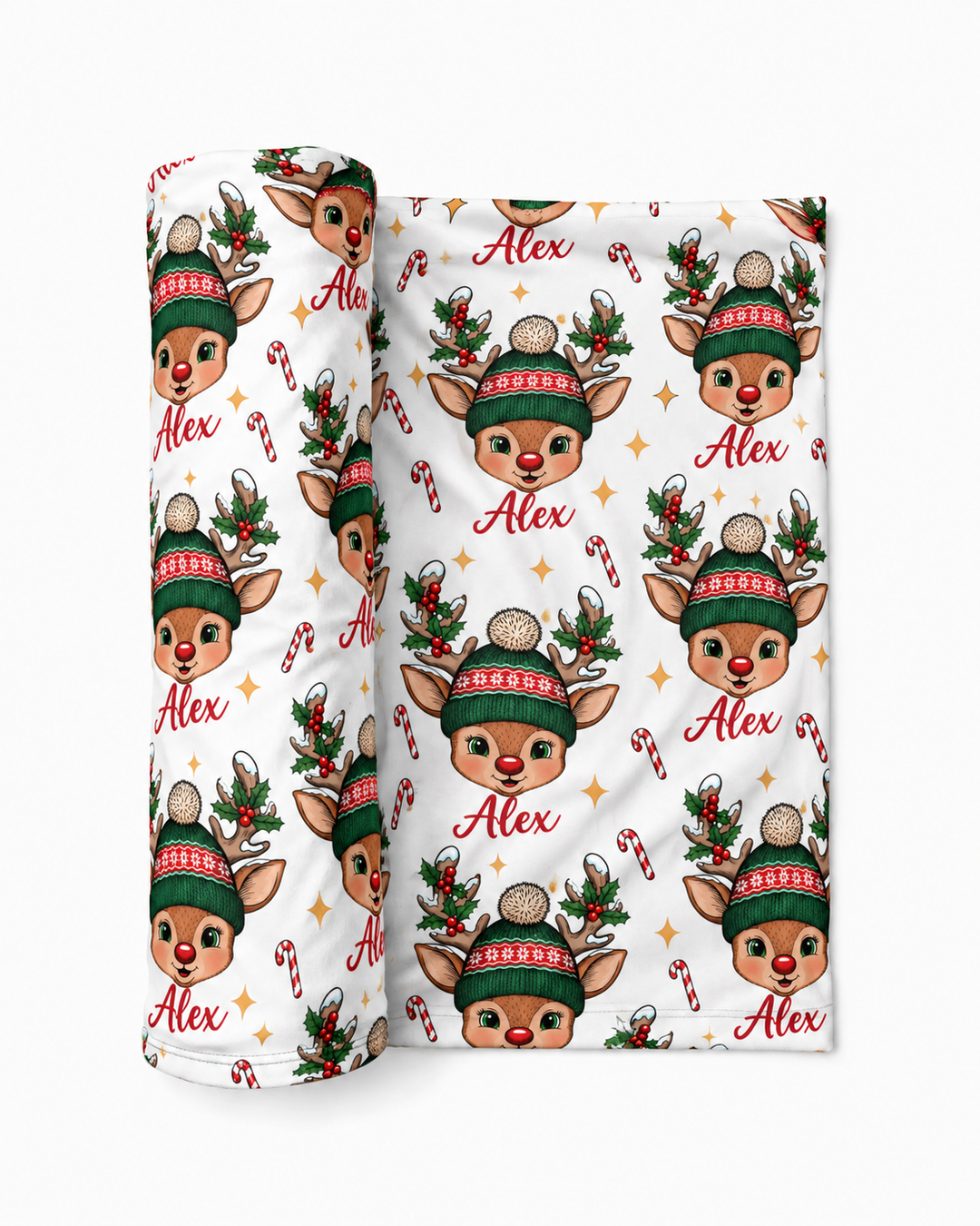 Custom Name Christmas Reindeer Bamboo Swaddle Blanket