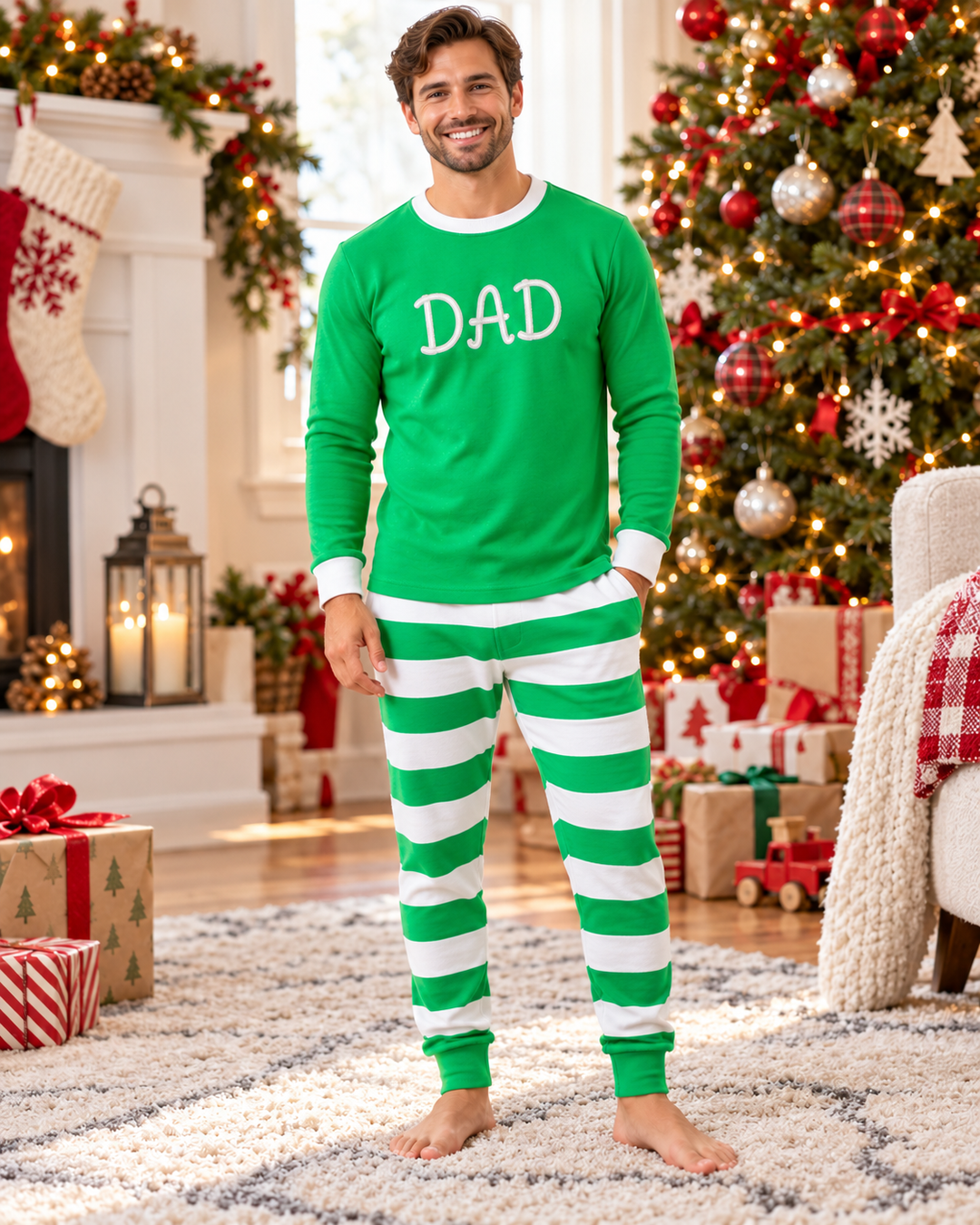 Merry & Bright Family Christmas Embroidered Bamboo Men's Pajama Set