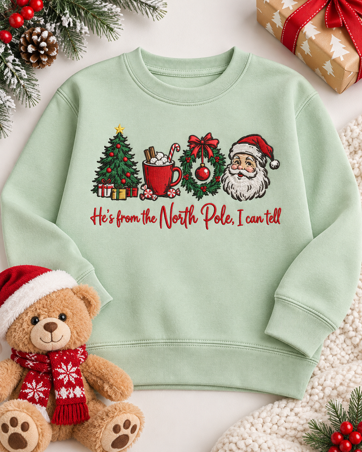 He From North Pole I Can Tell Embroidered Bamboo Crewneck Sweatshirt