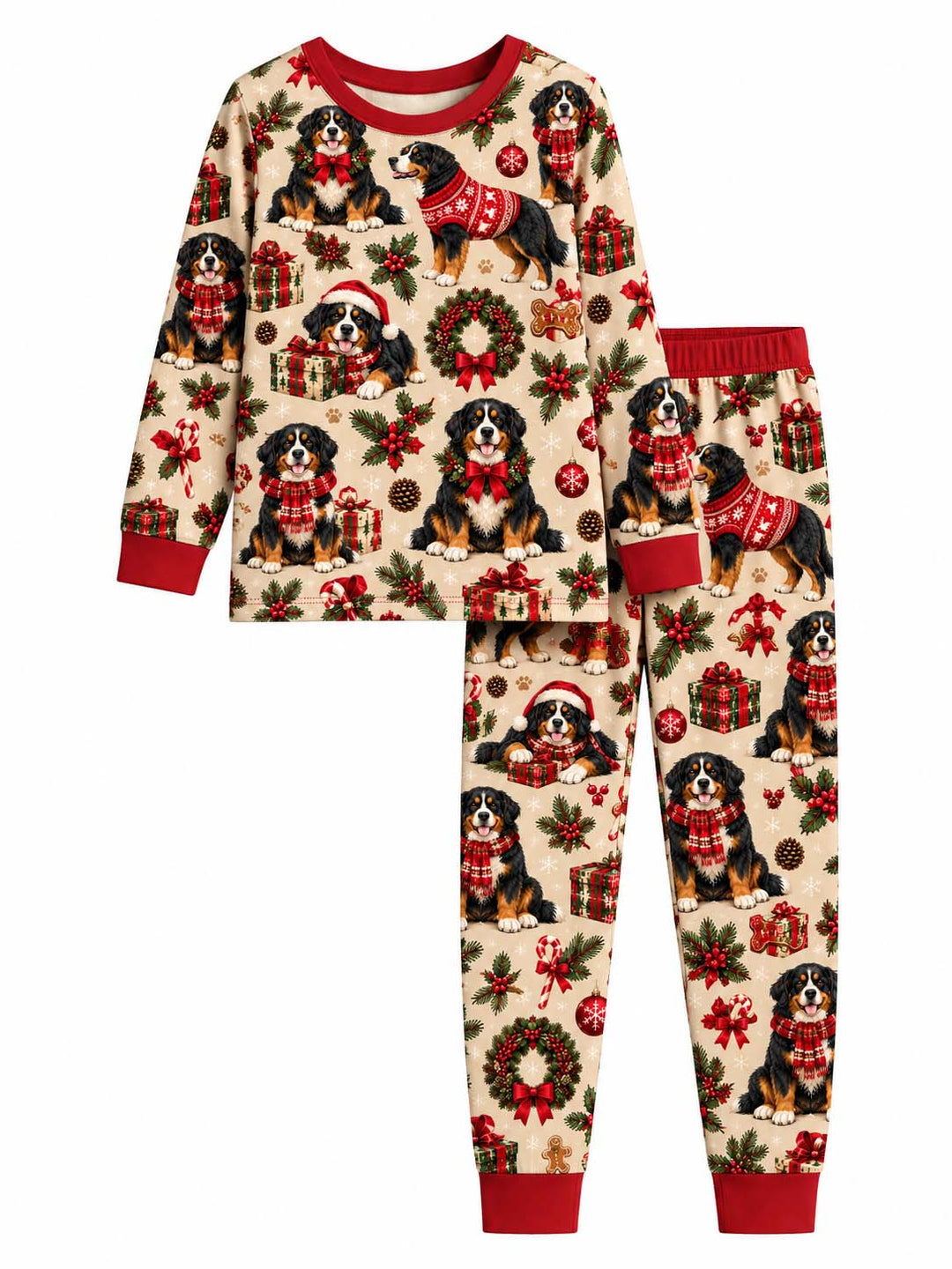 Festive Bernese Christmas Bamboo Two Piece Long Sleeve Pajama Set