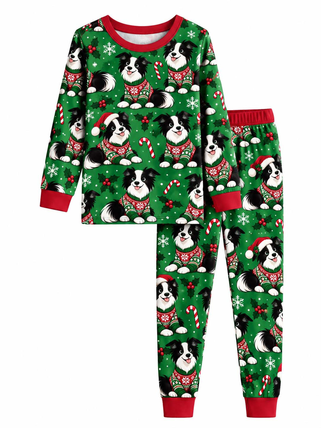 Festive Border Collie Christmas Bamboo Two Piece Long Sleeve Pajama Set