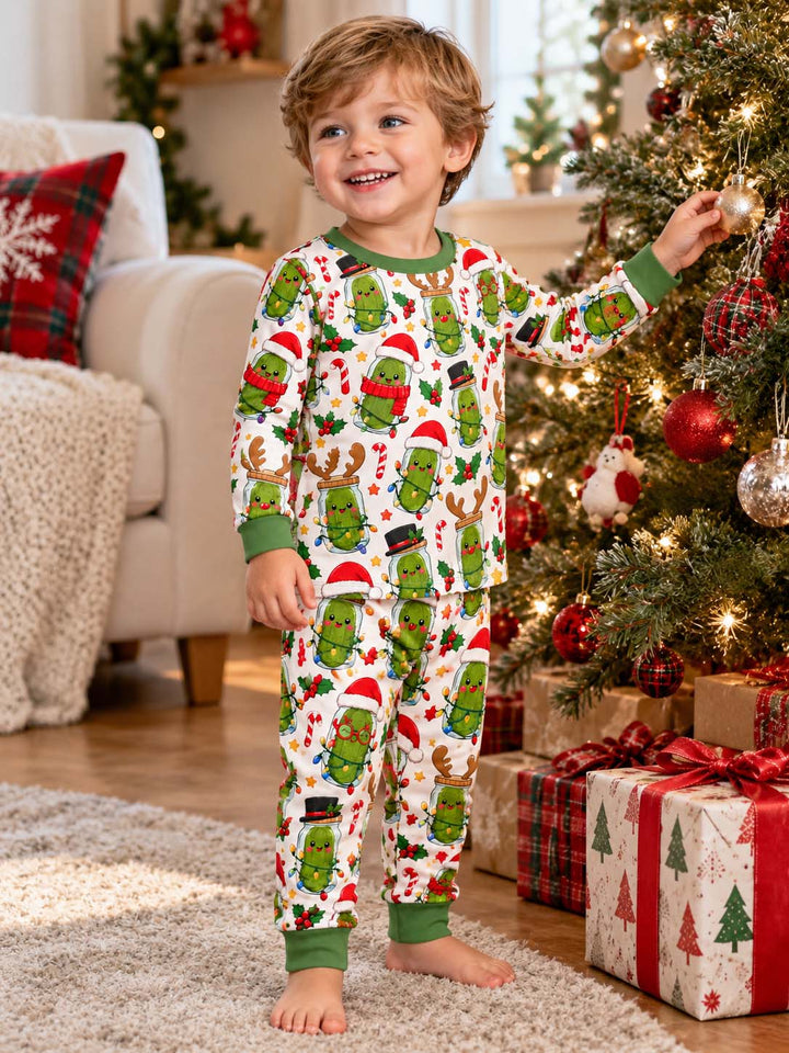 Festive Christmas Pickle Jars Bamboo Two Piece Long Sleeve Pajama Set