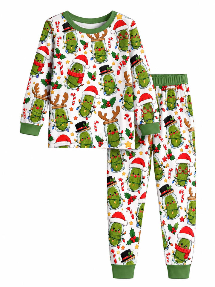 Festive Christmas Pickle Jars Bamboo Two Piece Long Sleeve Pajama Set