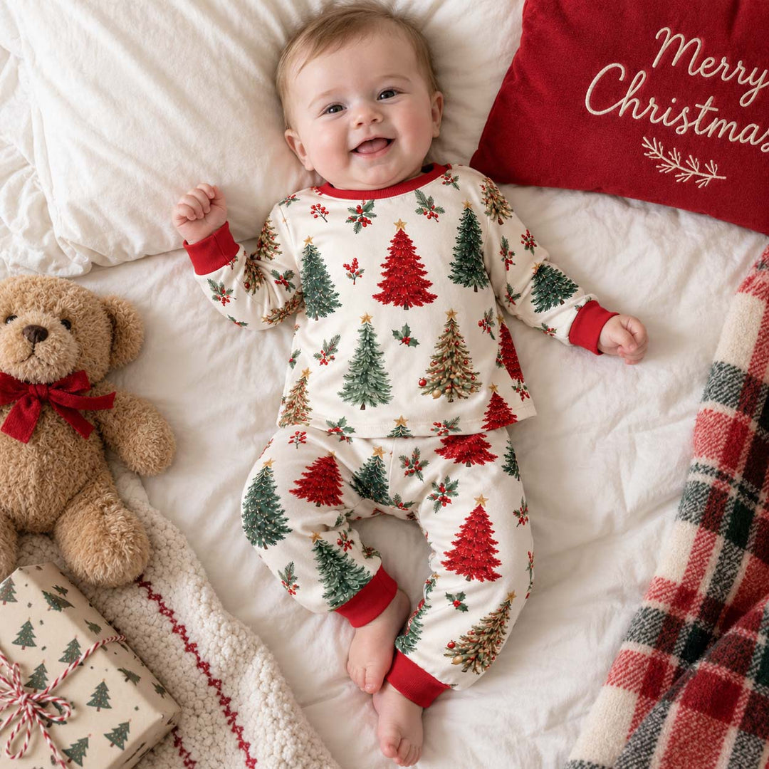 Festive Christmas Tree Garden Bamboo Two Piece Long Sleeve Pajama Set