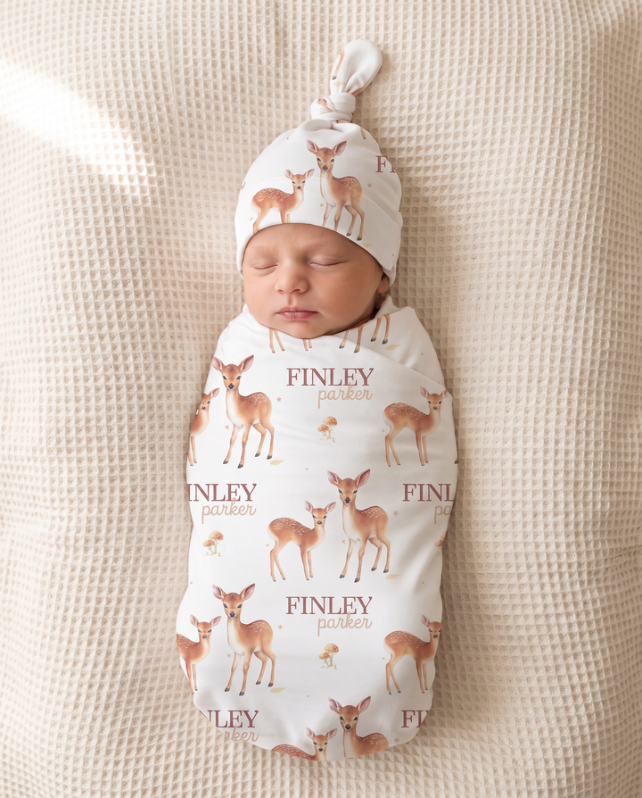 Personalized Friendly Fawns Bamboo Swaddle Blanket