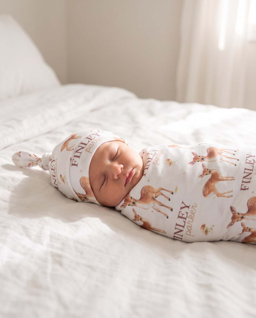 Personalized Friendly Fawns Bamboo Swaddle Blanket