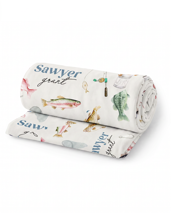 Personalized Baby Name Gone Fishing Bamboo Swaddle Blanket