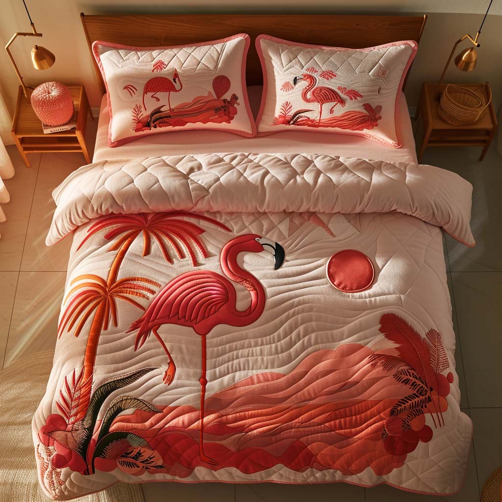 Flamingo Coastal Retreat Bamboo Quilt Bedding Set