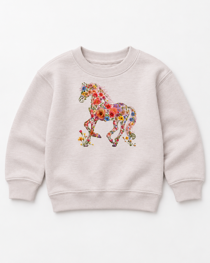Western Flower Horse Embroidered Bamboo Crewneck Sweatshirt