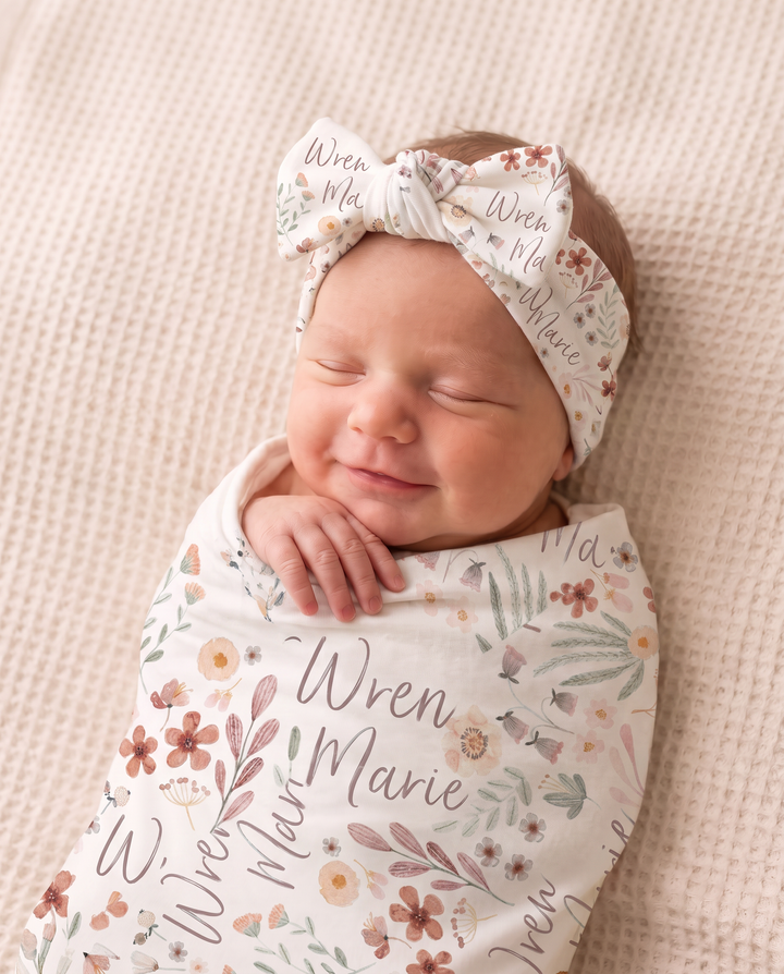 Personalized Wren's Wildflower Bamboo Swaddle Blanket