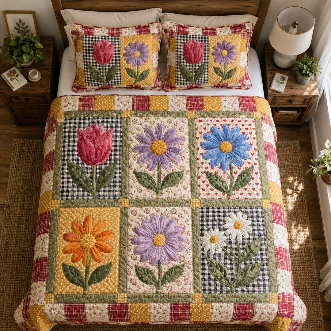 Floral Bloom Bamboo Quilt Bedding Set