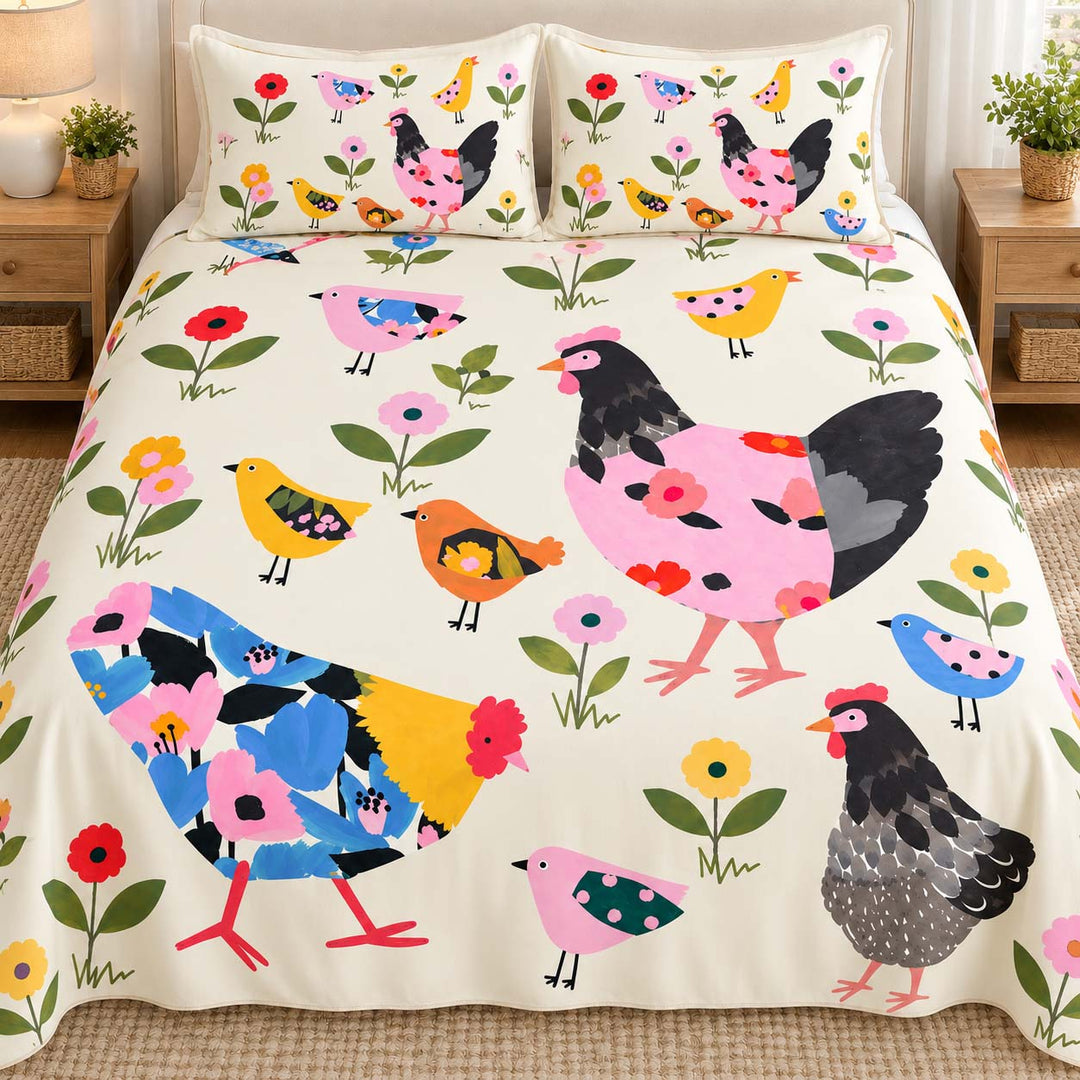 Floral Chicken Garden Bamboo Bedding Set