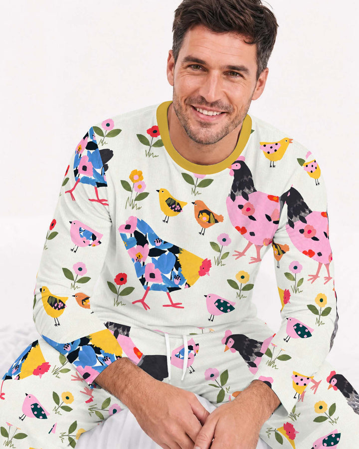 Floral Chicken Garden Bamboo Men's Pajama Set