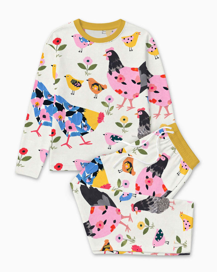 Floral Chicken Garden Bamboo Men's Pajama Set