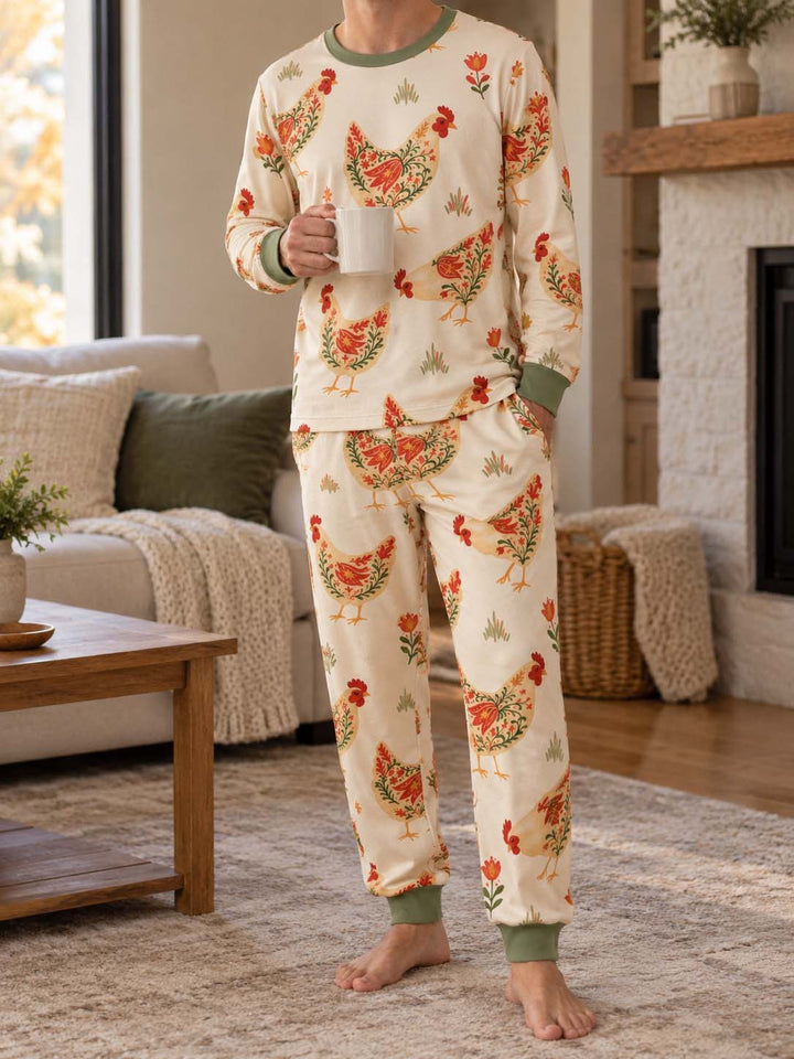 Floral Country Hens Bamboo Men's Pajama Set