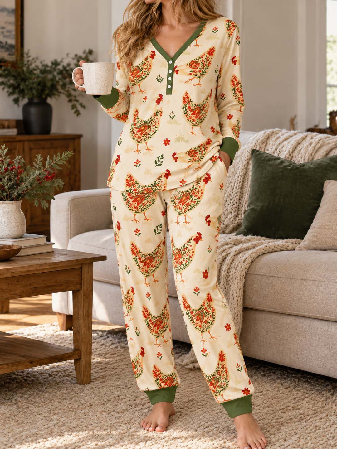 Floral Country Hens Bamboo Women Pajama Set