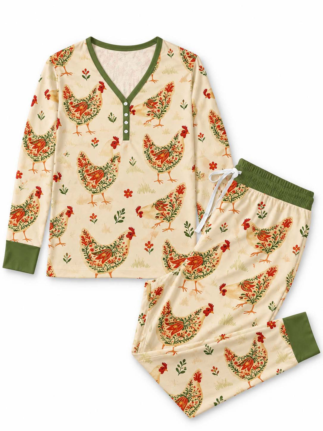Floral Country Hens Bamboo Women Pajama Set