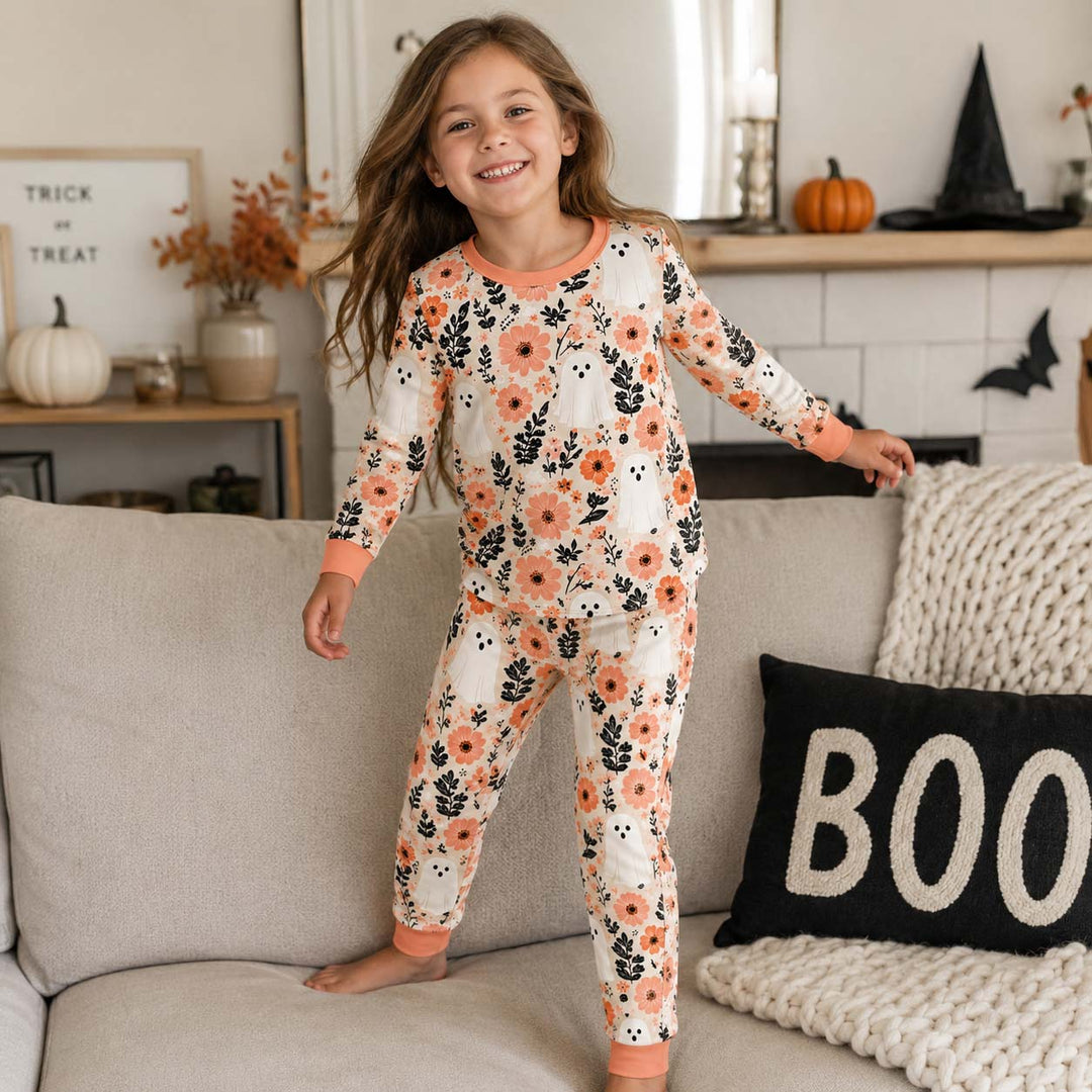 Floral Ghost Halloween Bamboo Two Piece Long Sleeve Pajama Set