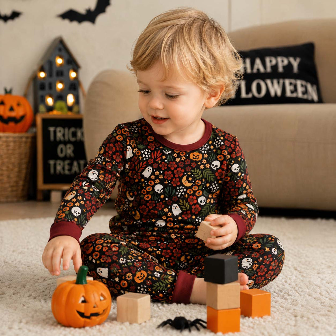 Floral Halloween Night Bamboo Two Piece Long Sleeve Pajama Set