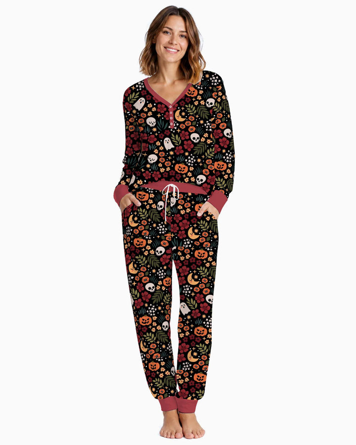 Floral Halloween Night Bamboo Women Pajama Set