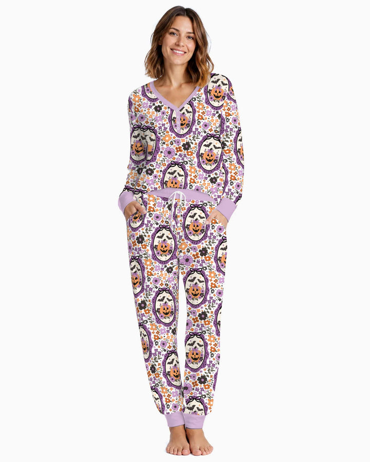 Floral Pumpkin Halloween Bamboo Women Pajama Set