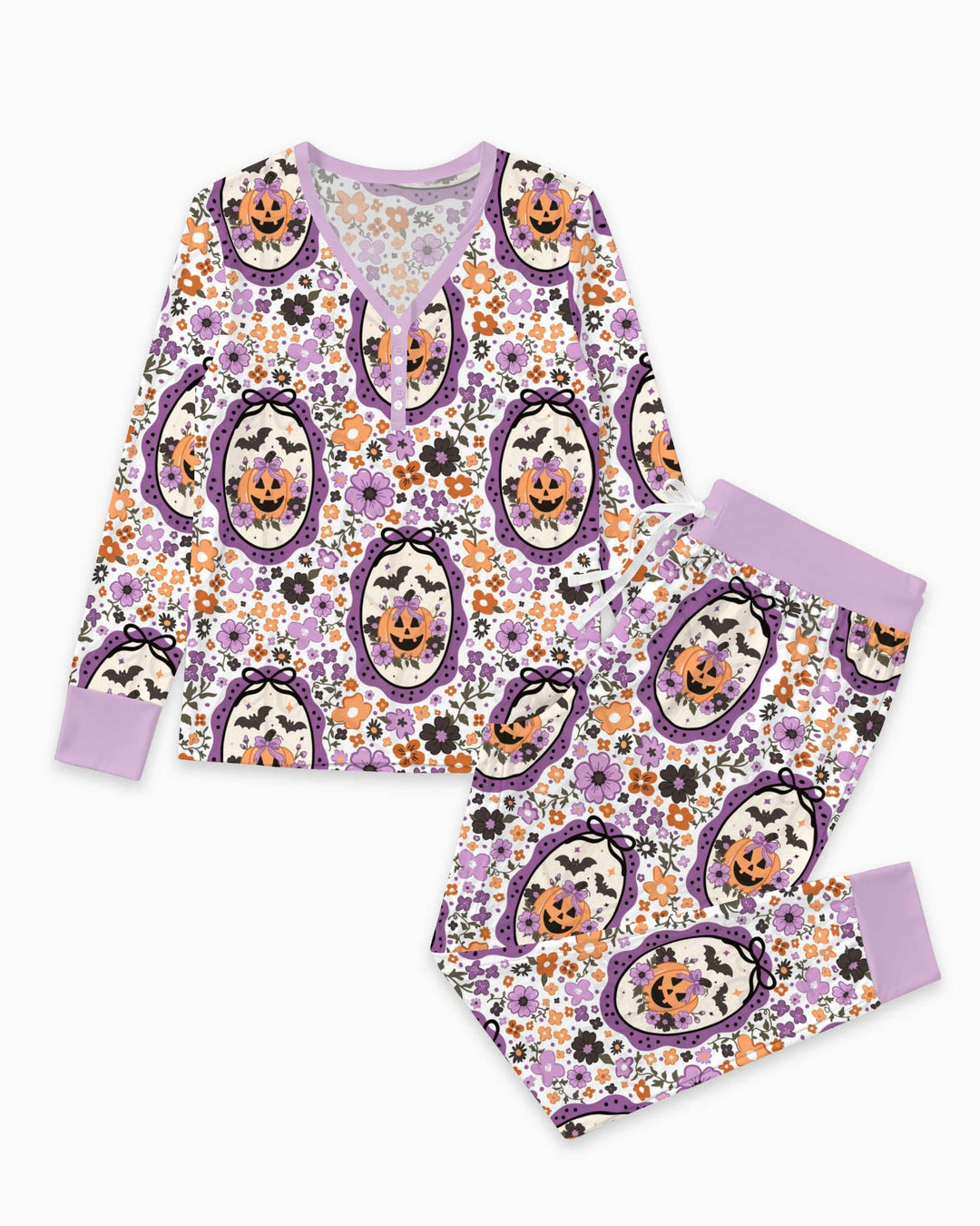 Floral Pumpkin Halloween Bamboo Women Pajama Set