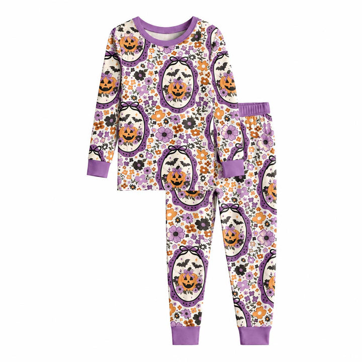 Floral Pumpkin Halloween Bamboo Two Piece Long Sleeve Pajama Set