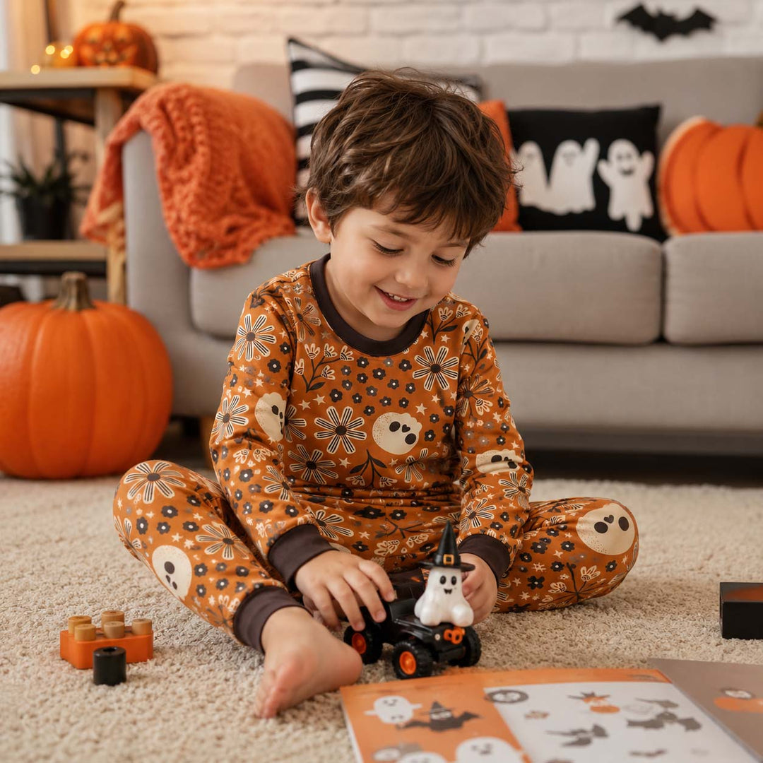 Floral Skull Halloween Bamboo Two Piece Long Sleeve Pajama Set
