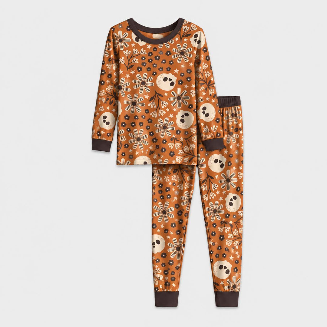 Floral Skull Halloween Bamboo Two Piece Long Sleeve Pajama Set