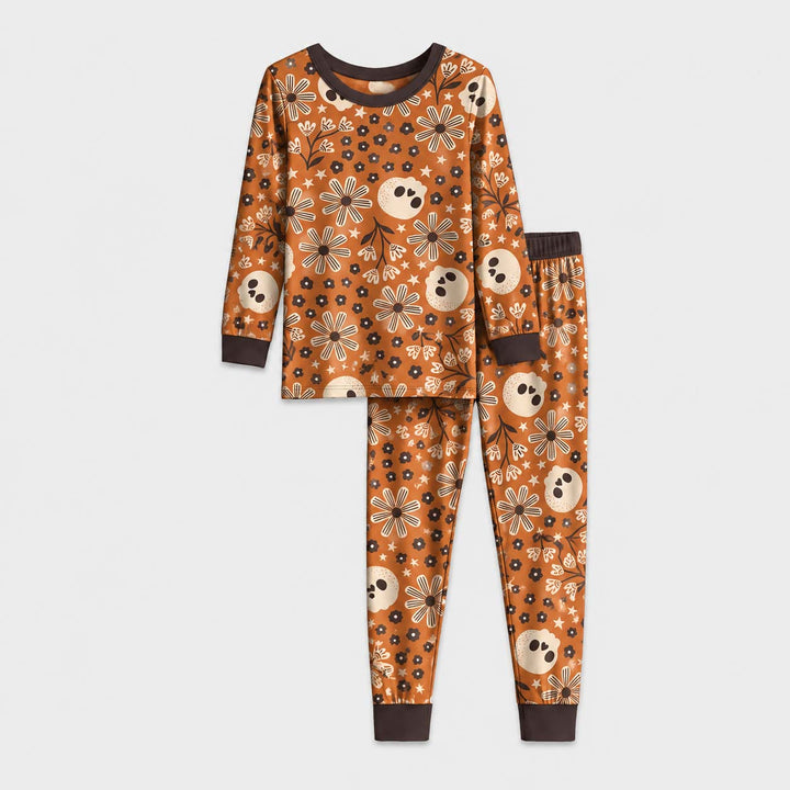 Floral Skull Halloween Bamboo Two Piece Long Sleeve Pajama Set