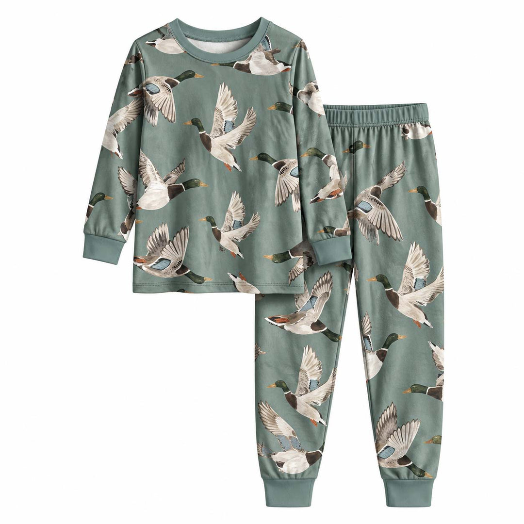 Flying Mallard Ducks Bamboo Two Piece Long Sleeve Pajama Set