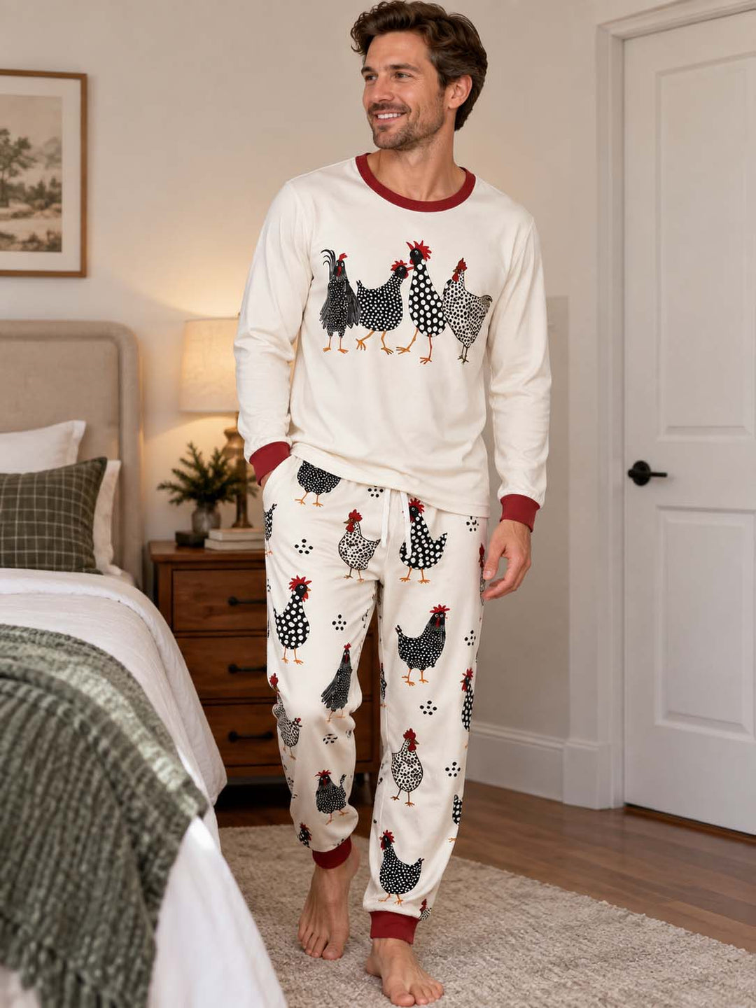 Folk Art Chickens Bamboo Men's Pajama Set